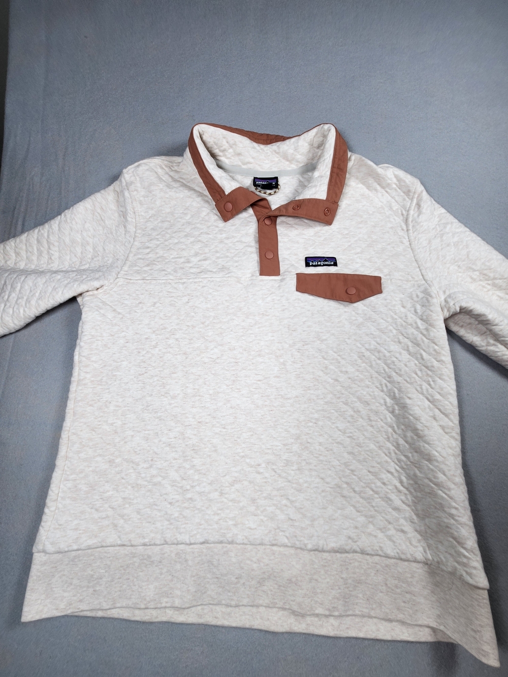 Patagonia Quilted Snap-Organic Cotton Pullover - Cream with Light Brown Accents
